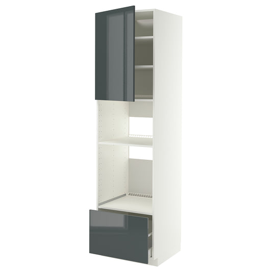 METOD / MAXIMERA high cabinet f built-in appliances, white/Kallarp high-gloss dark grey-green, 60x60x220 cm