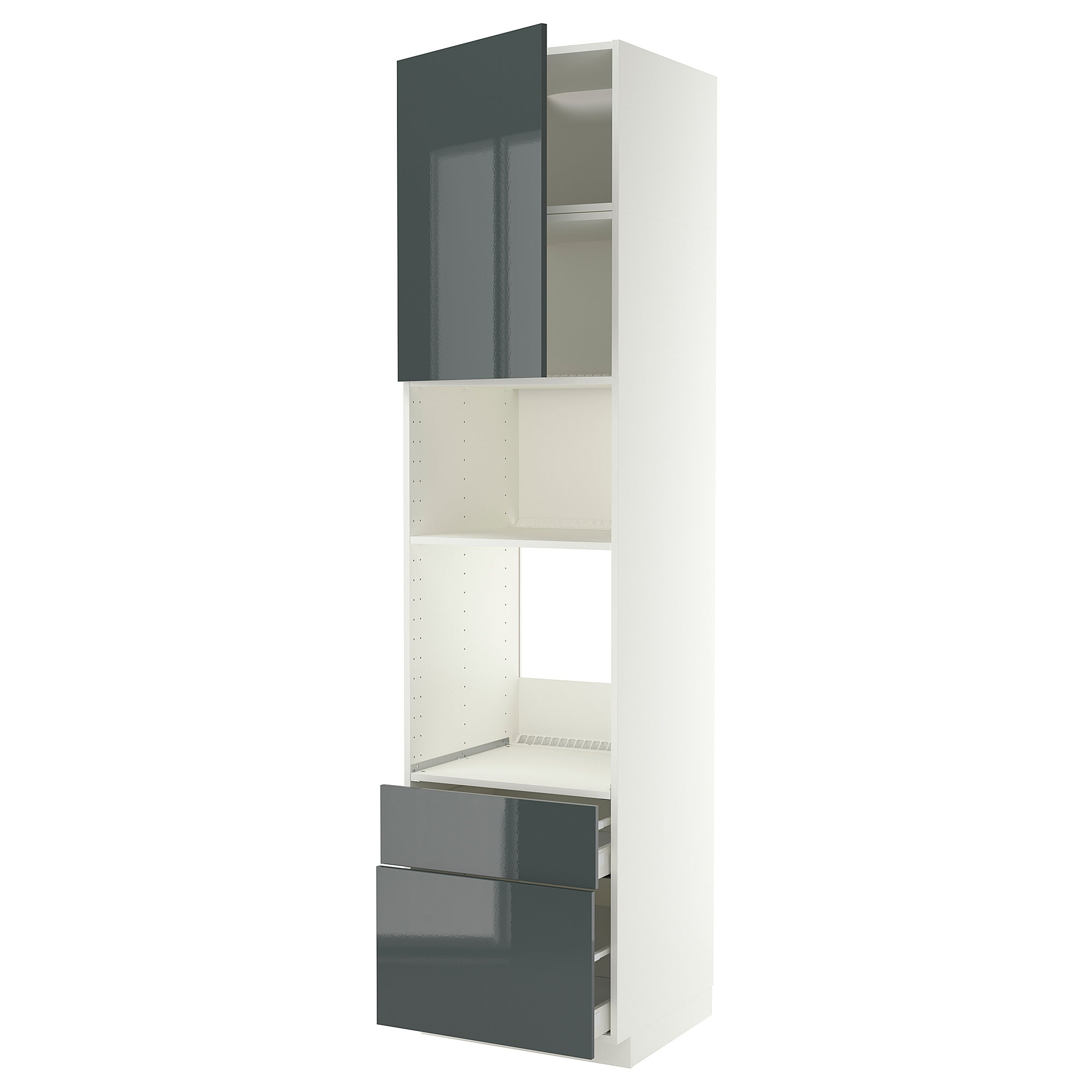 METOD / MAXIMERA high cabinet f built-in appliances, white/Kallarp high-gloss dark grey-green, 60x60x240 cm