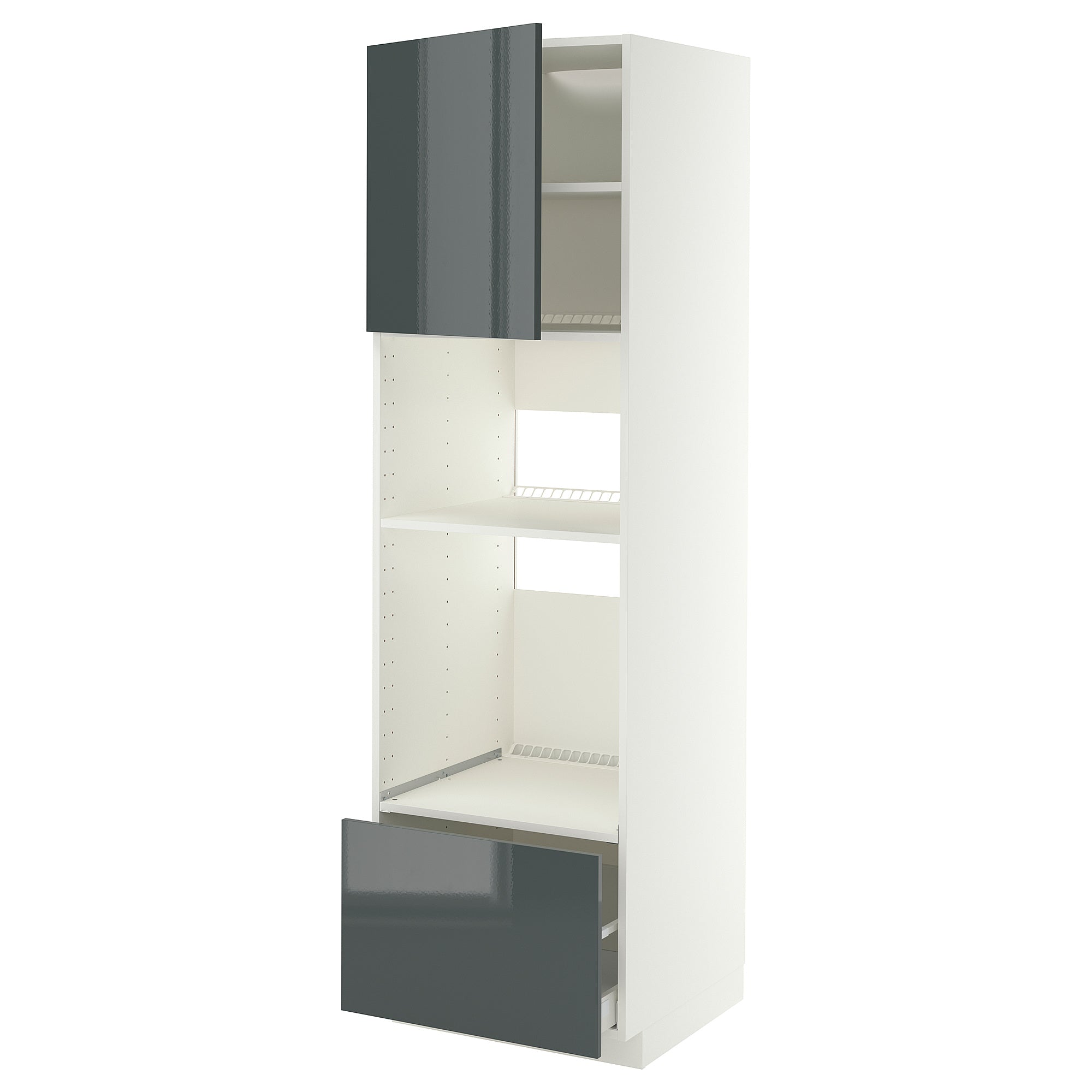 METOD / MAXIMERA high cabinet f built-in appliances, white/Kallarp high-gloss dark grey-green, 60x60x200 cm