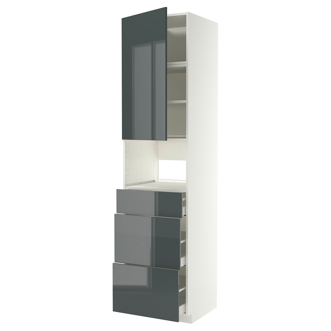 METOD / MAXIMERA high cabinet f built-in appliances, white/Kallarp high-gloss dark grey-green, 60x60x240 cm