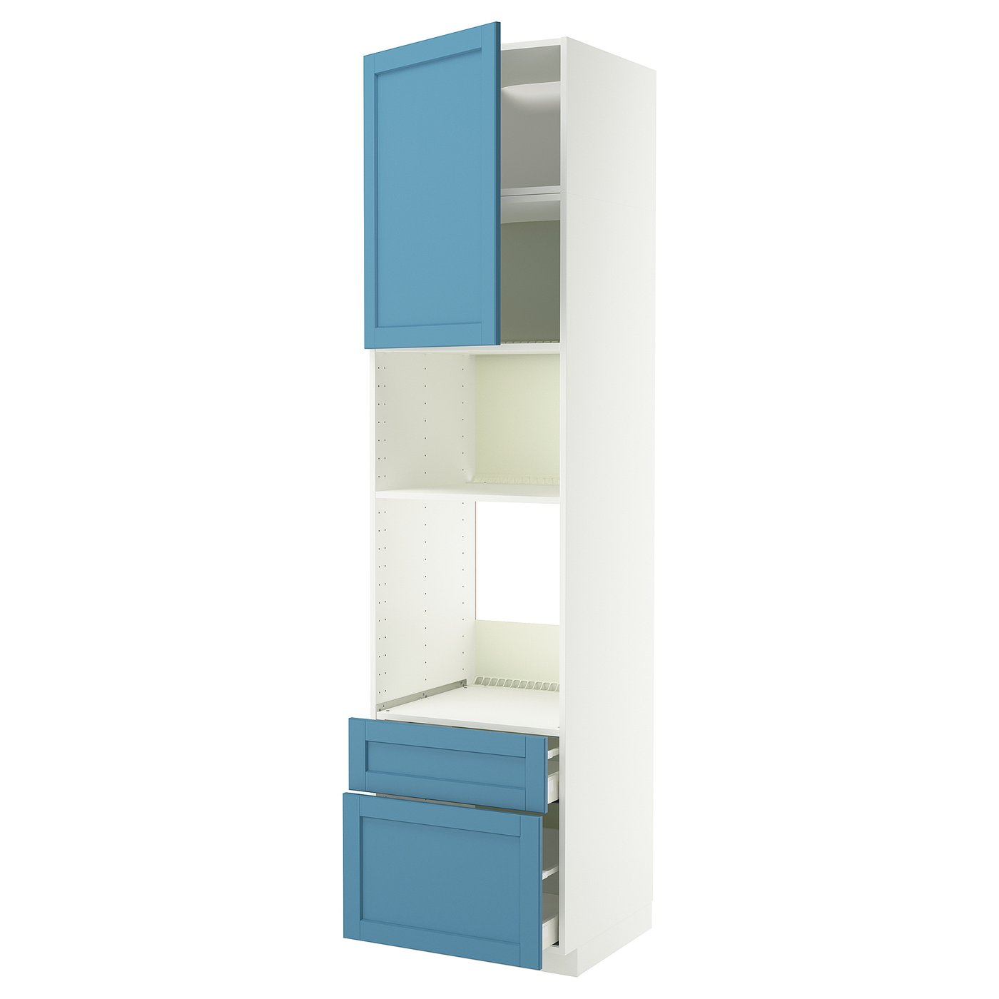 METOD / MAXIMERA high cabinet f built-in appliances, white/Lerhyttan blue, 60x60x240 cm