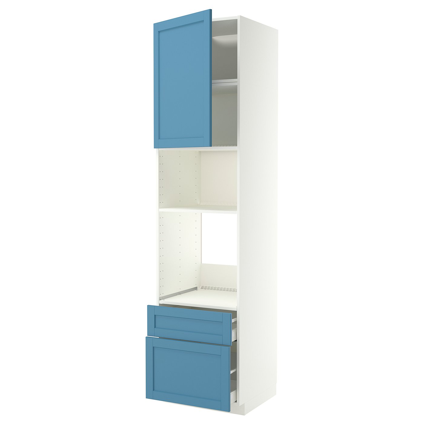 METOD / MAXIMERA high cabinet f built-in appliances, white/Lerhyttan blue, 60x60x240 cm