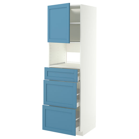 METOD / MAXIMERA high cabinet f built-in appliances, white/Lerhyttan blue, 60x60x200 cm