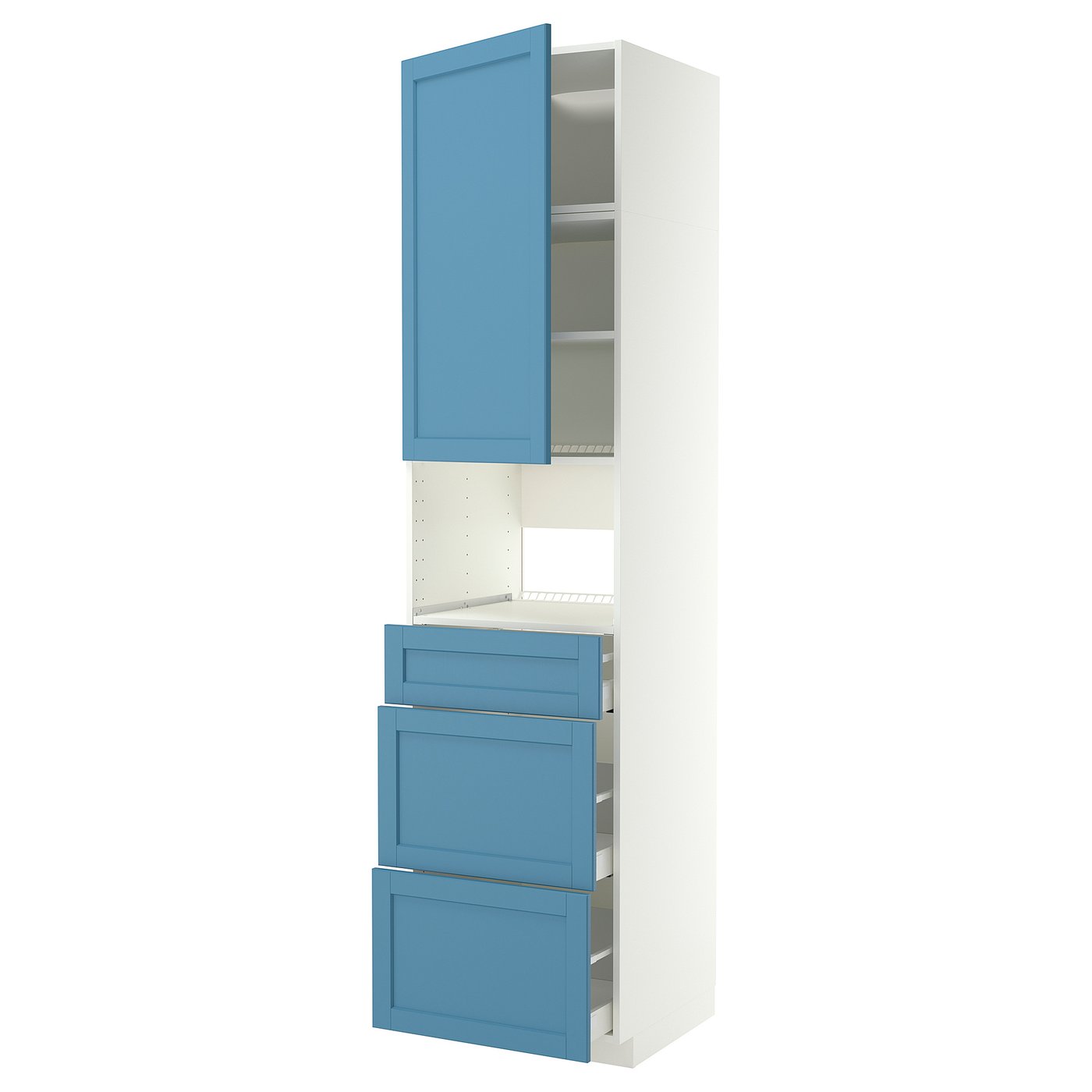 METOD / MAXIMERA high cabinet f built-in appliances, white/Lerhyttan blue, 60x60x240 cm