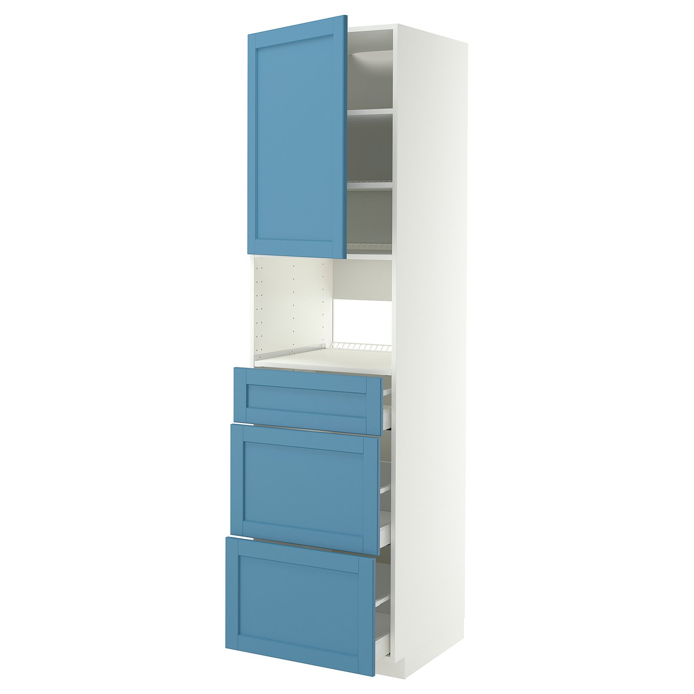 METOD / MAXIMERA high cabinet f built-in appliances, white/Lerhyttan blue, 60x60x220 cm