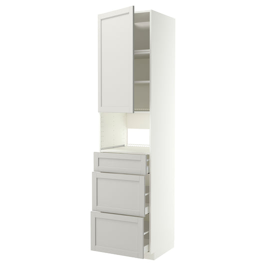 METOD / MAXIMERA high cabinet f built-in appliances, white/Lerhyttan light grey, 60x60x240 cm