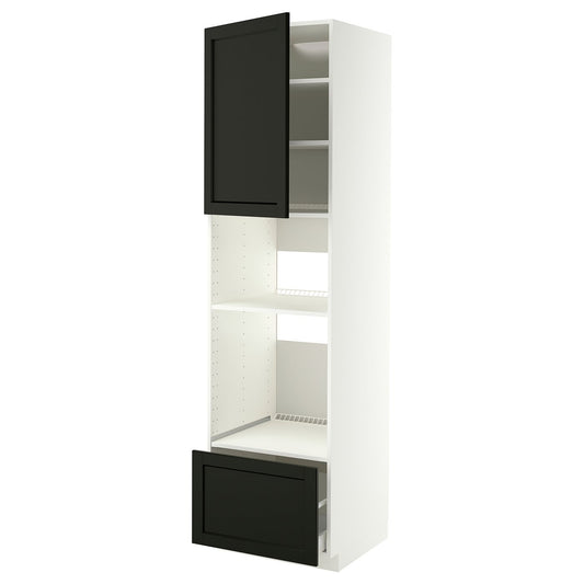 METOD / MAXIMERA high cabinet f built-in appliances, white/Lerhyttan black stained, 60x60x220 cm