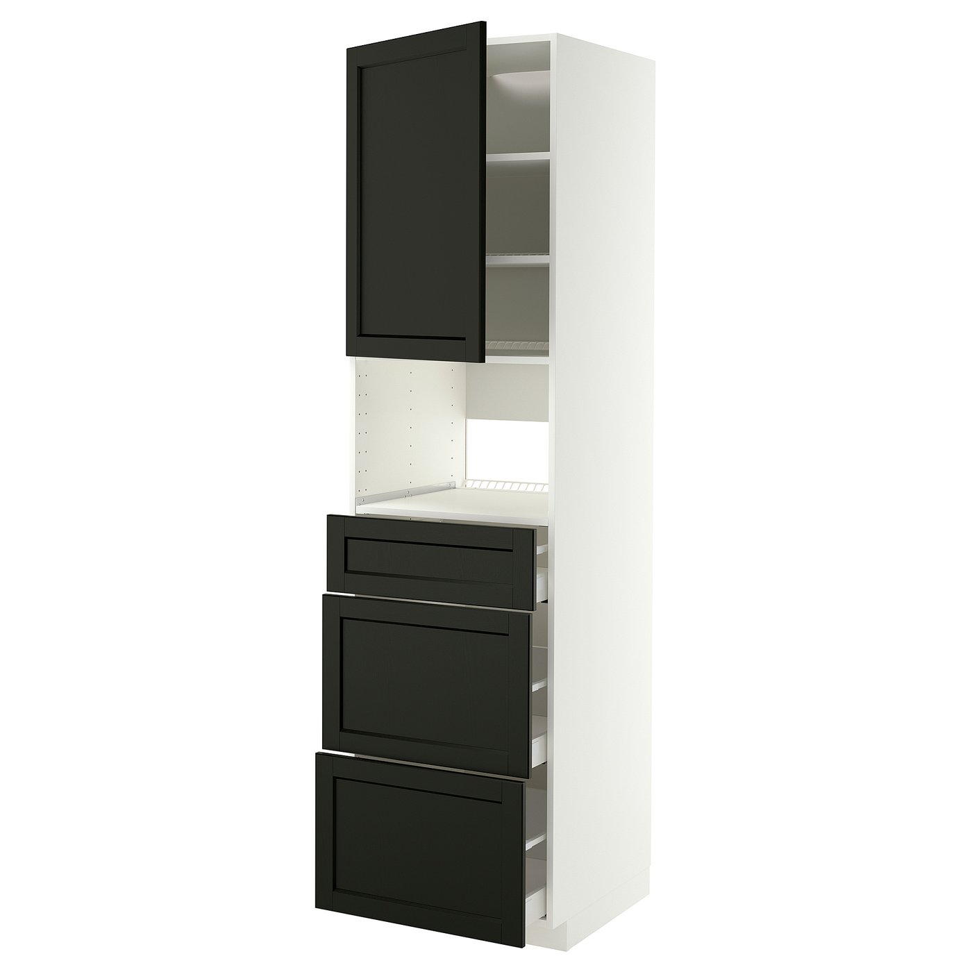 METOD / MAXIMERA high cabinet f built-in appliances, white/Lerhyttan black stained, 60x60x220 cm