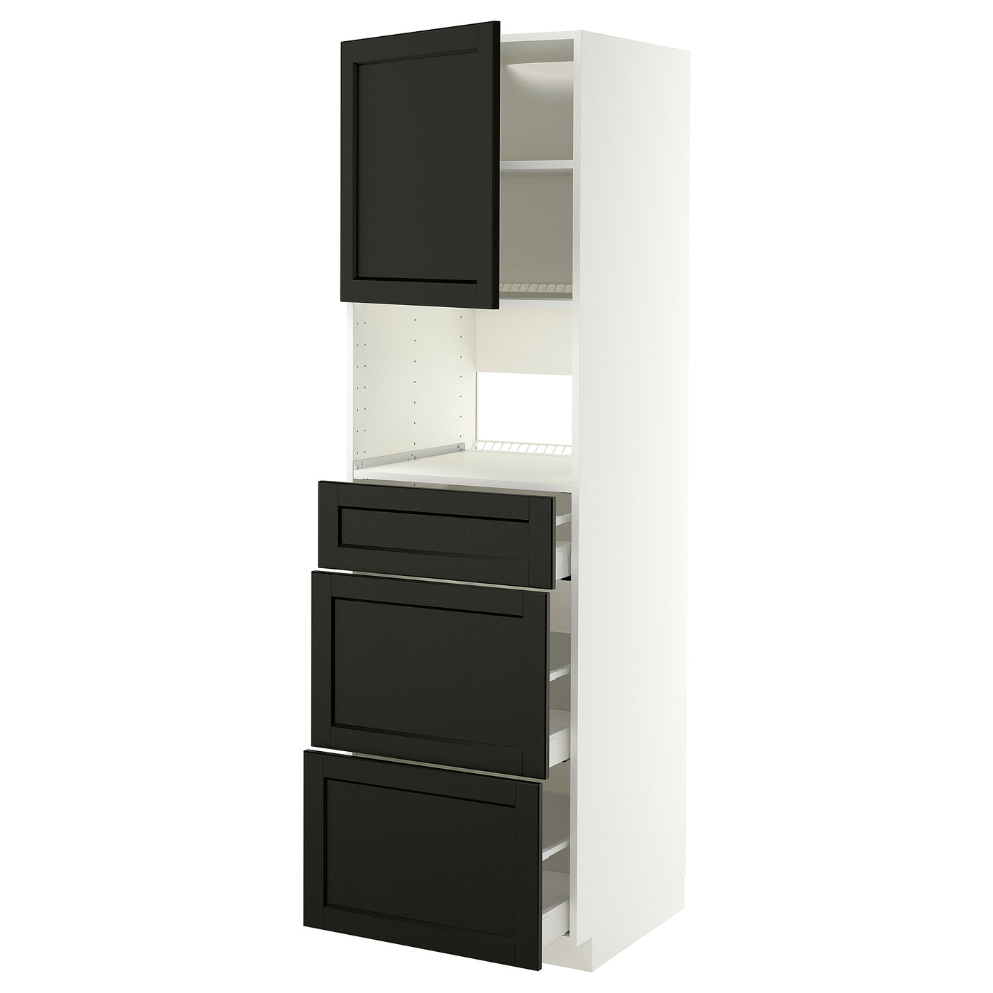 METOD / MAXIMERA high cabinet f built-in appliances, white/Lerhyttan black stained, 60x60x200 cm