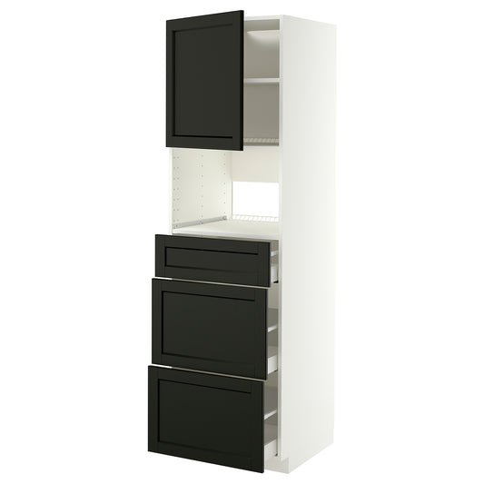 METOD / MAXIMERA high cabinet f built-in appliances, white/Lerhyttan black stained, 60x60x200 cm