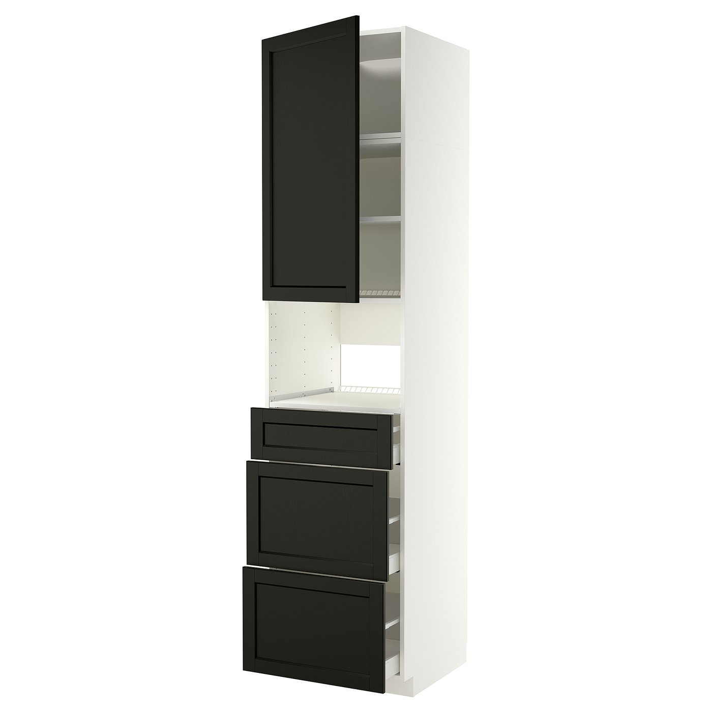 METOD / MAXIMERA high cabinet f built-in appliances, white/Lerhyttan black stained, 60x60x240 cm