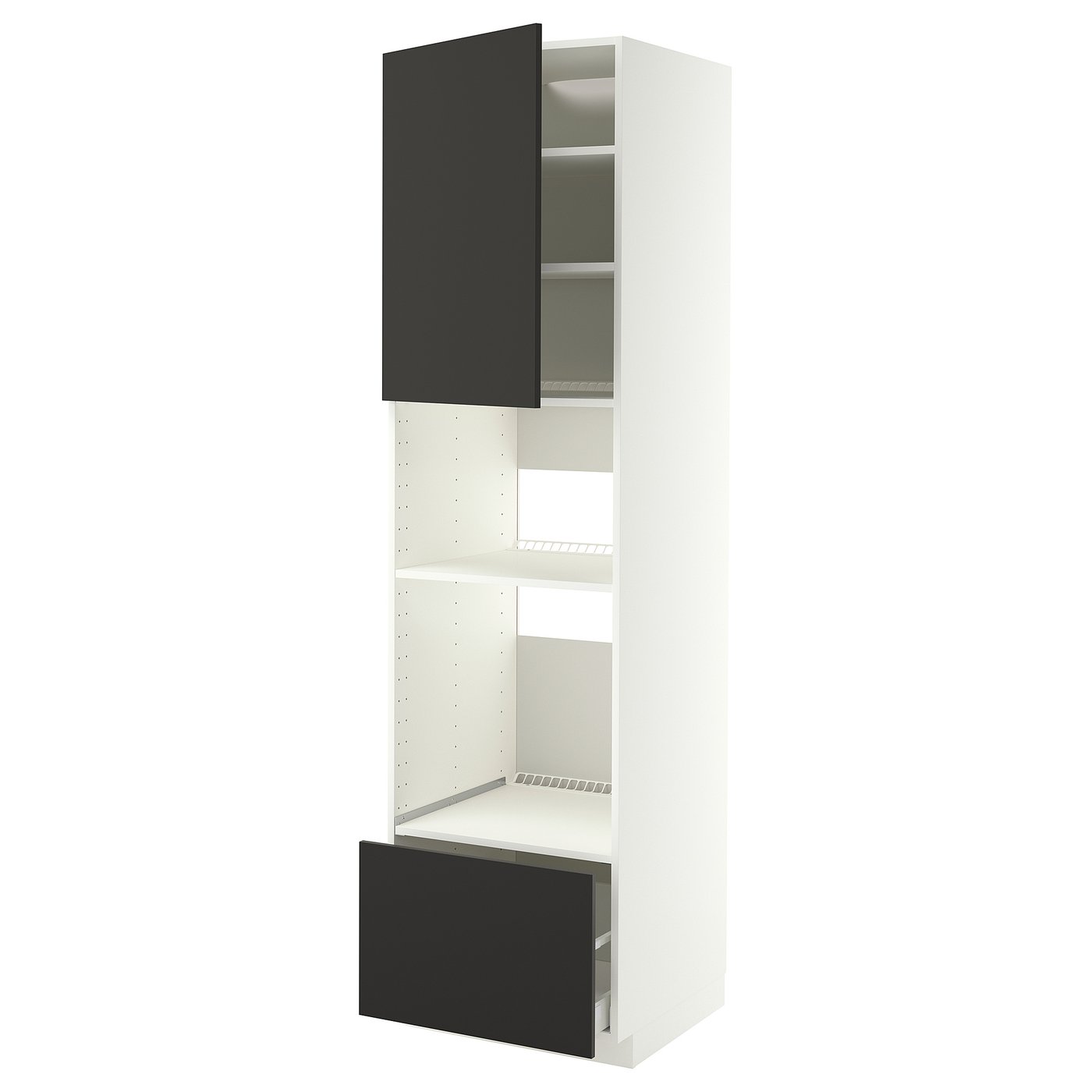 METOD / MAXIMERA high cabinet f built-in appliances, white/Nickebo matt anthracite, 60x60x220 cm