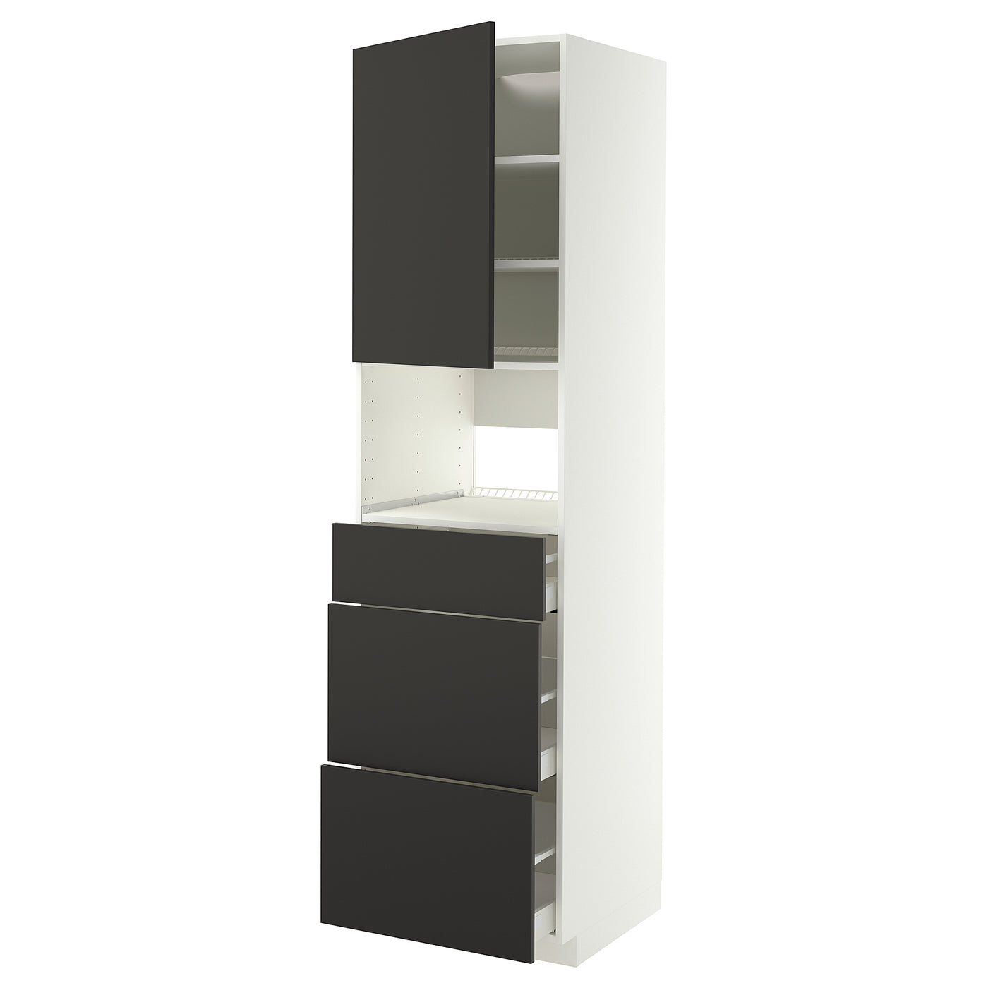 METOD / MAXIMERA high cabinet f built-in appliances, white/Nickebo matt anthracite, 60x60x220 cm