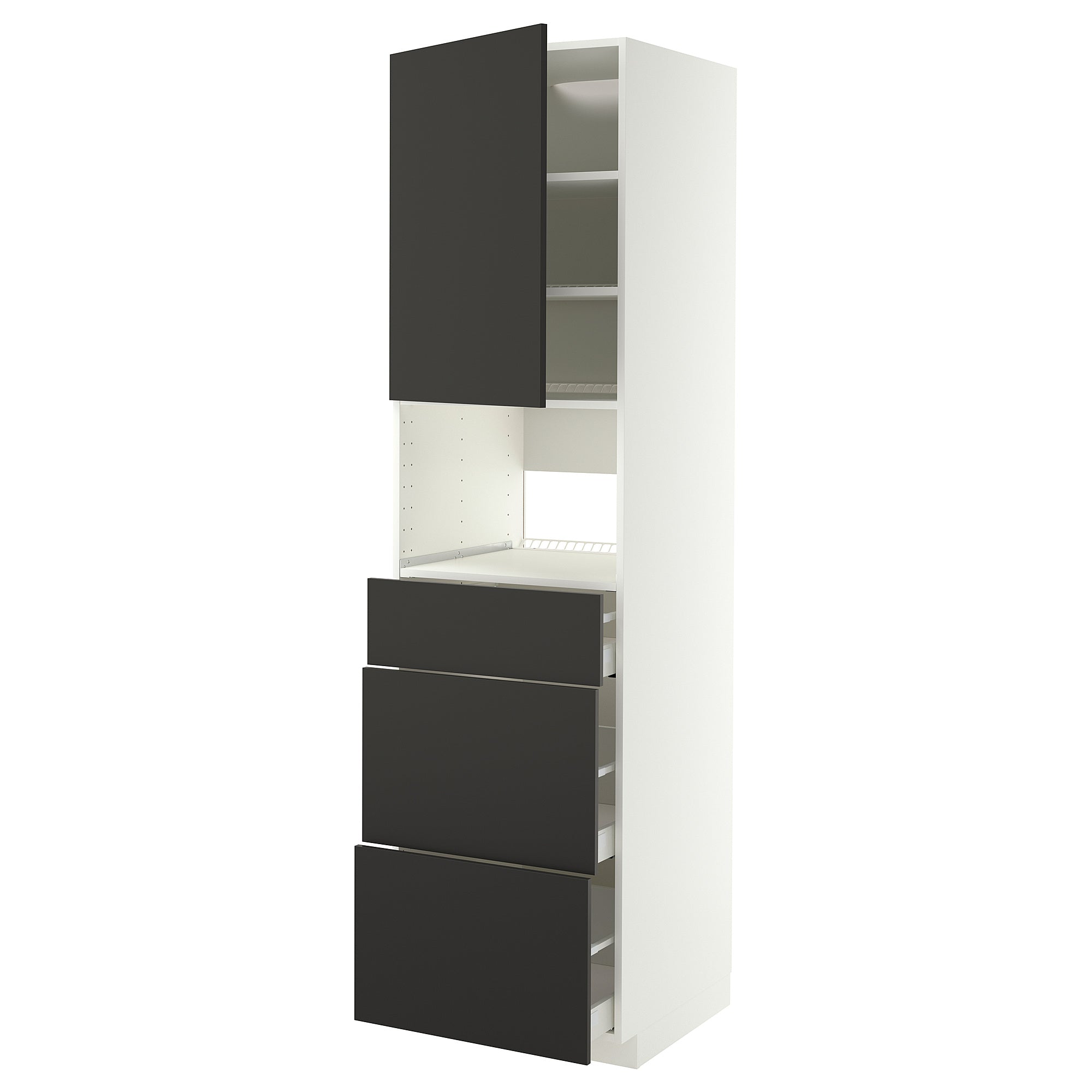 METOD / MAXIMERA high cabinet f built-in appliances, white/Nickebo matt anthracite, 60x60x220 cm