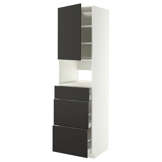 METOD / MAXIMERA high cabinet f built-in appliances, white/Nickebo matt anthracite, 60x60x220 cm