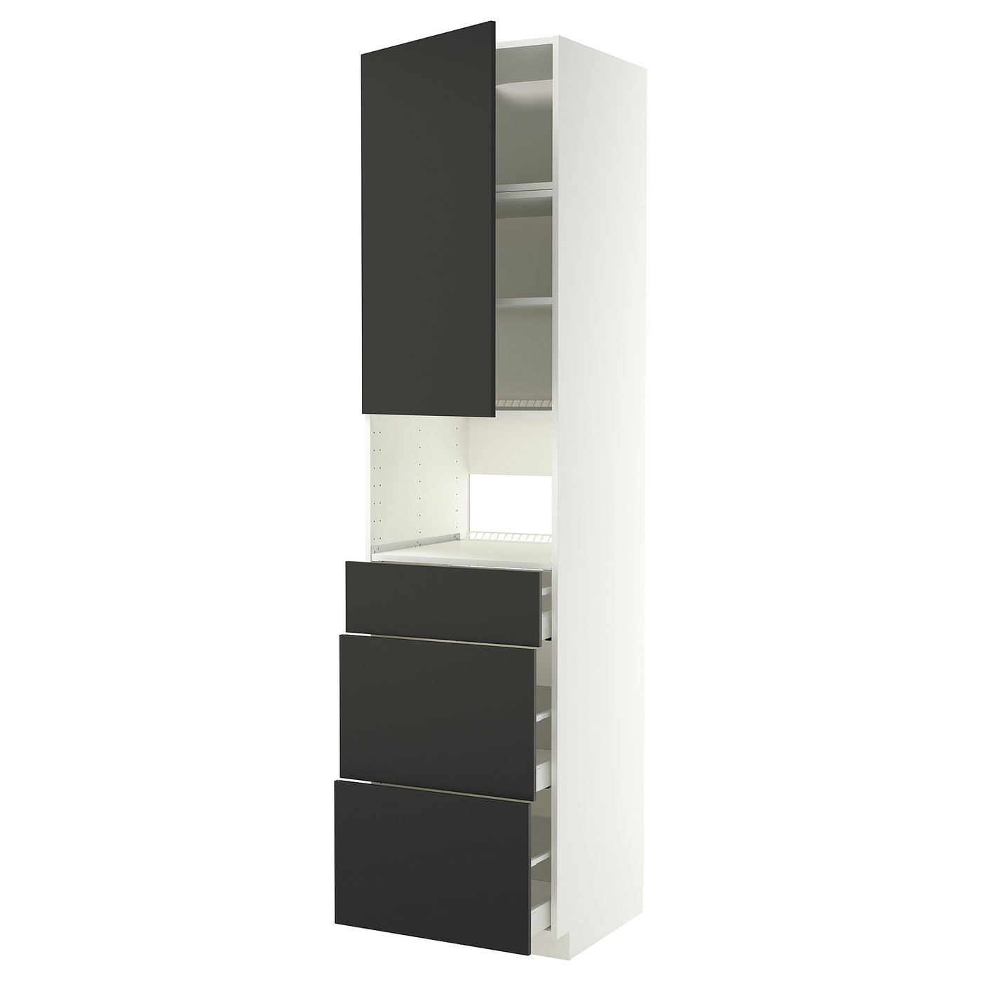METOD / MAXIMERA high cabinet f built-in appliances, white/Nickebo matt anthracite, 60x60x240 cm
