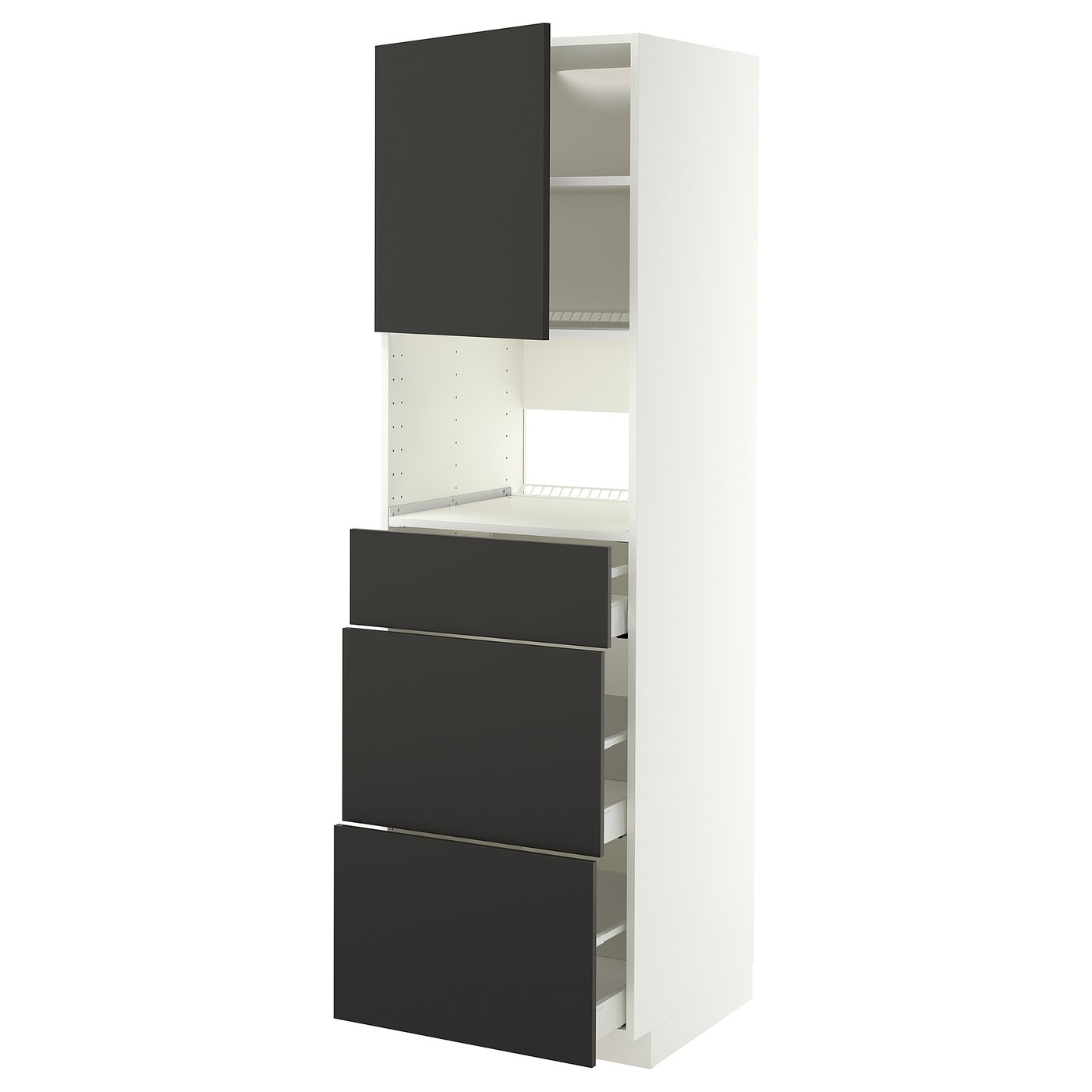 METOD / MAXIMERA high cabinet f built-in appliances, white/Nickebo matt anthracite, 60x60x200 cm