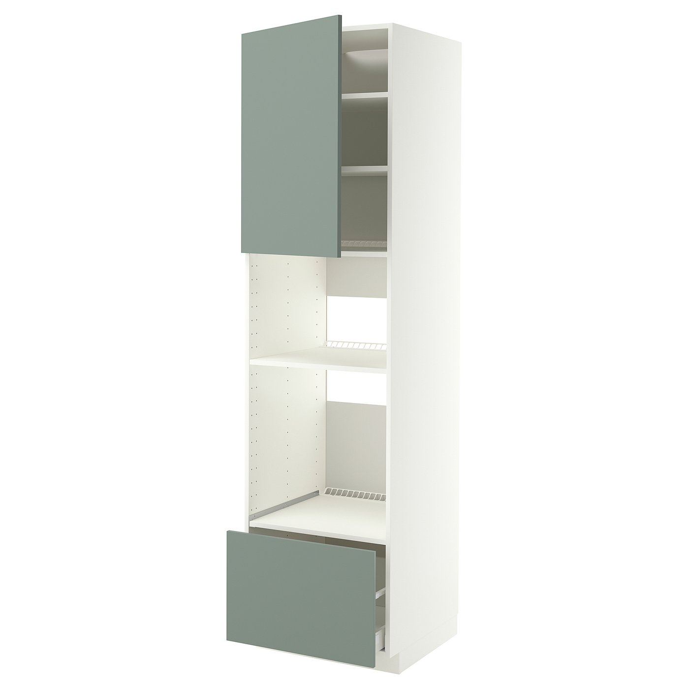 METOD / MAXIMERA high cabinet f built-in appliances, white/Nickebo matt grey-green, 60x60x220 cm