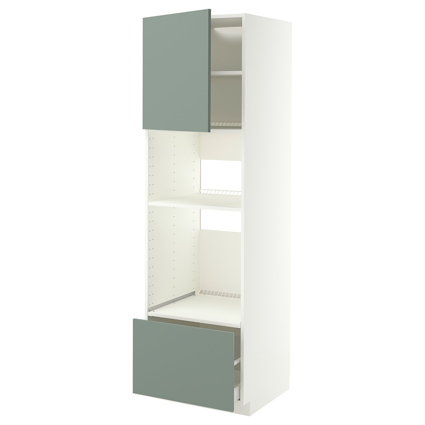 METOD / MAXIMERA high cabinet f built-in appliances, white/Nickebo matt grey-green, 60x60x200 cm