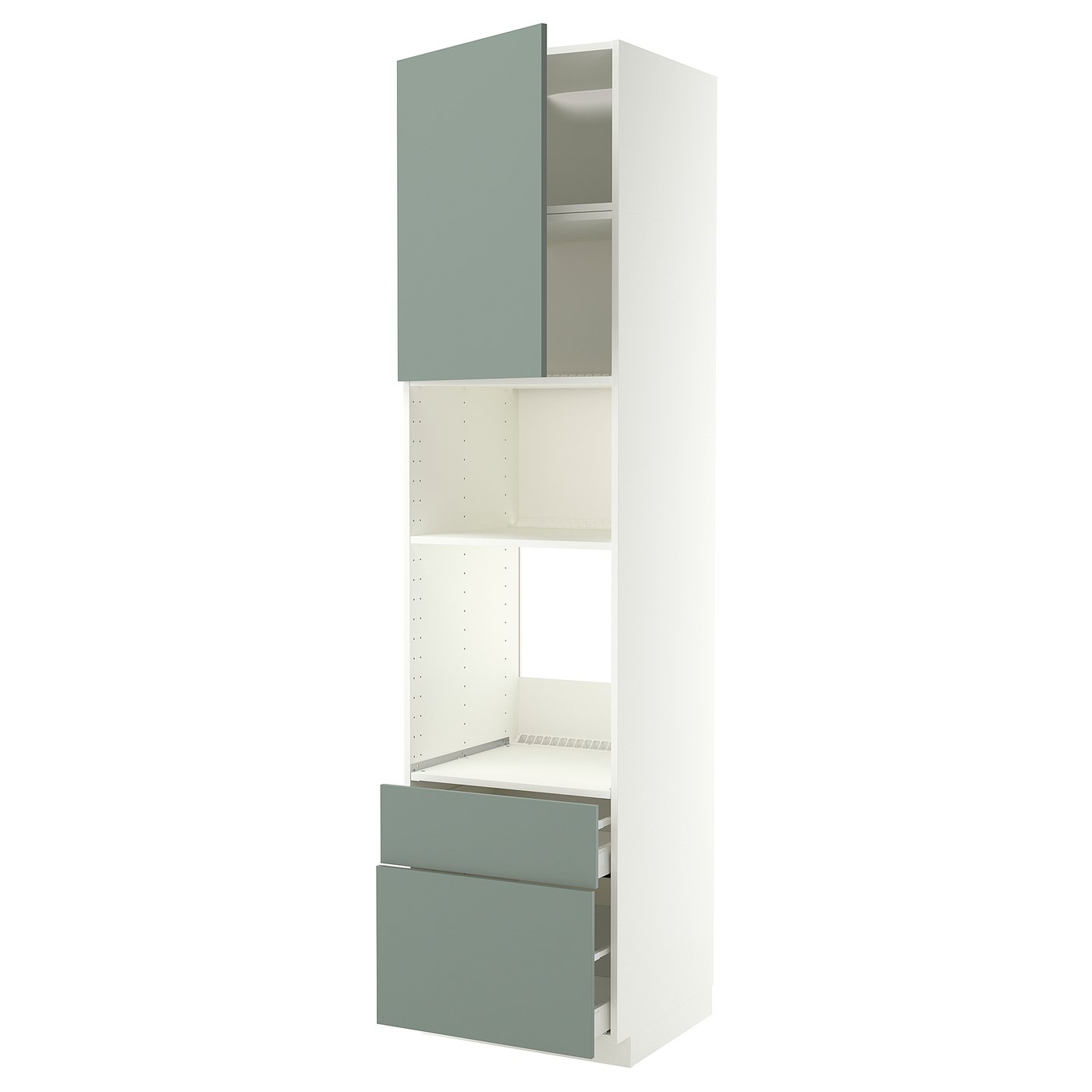 METOD / MAXIMERA high cabinet f built-in appliances, white/Nickebo matt grey-green, 60x60x240 cm