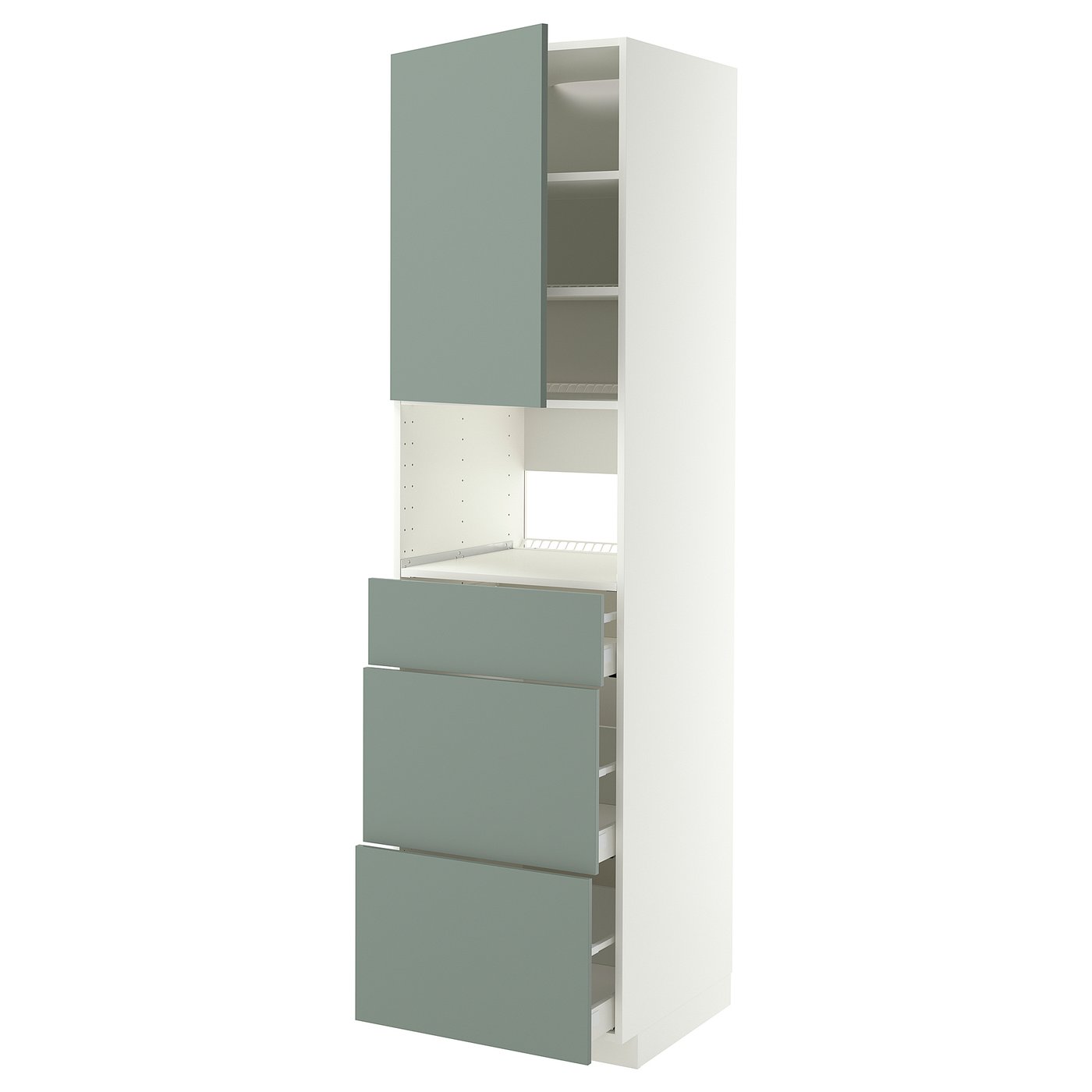 METOD / MAXIMERA high cabinet f built-in appliances, white/Nickebo matt grey-green, 60x60x220 cm