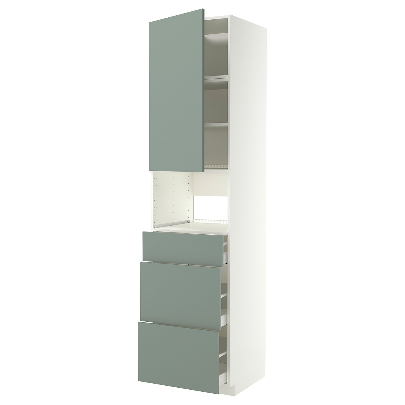 METOD / MAXIMERA high cabinet f built-in appliances, white/Nickebo matt grey-green, 60x60x240 cm