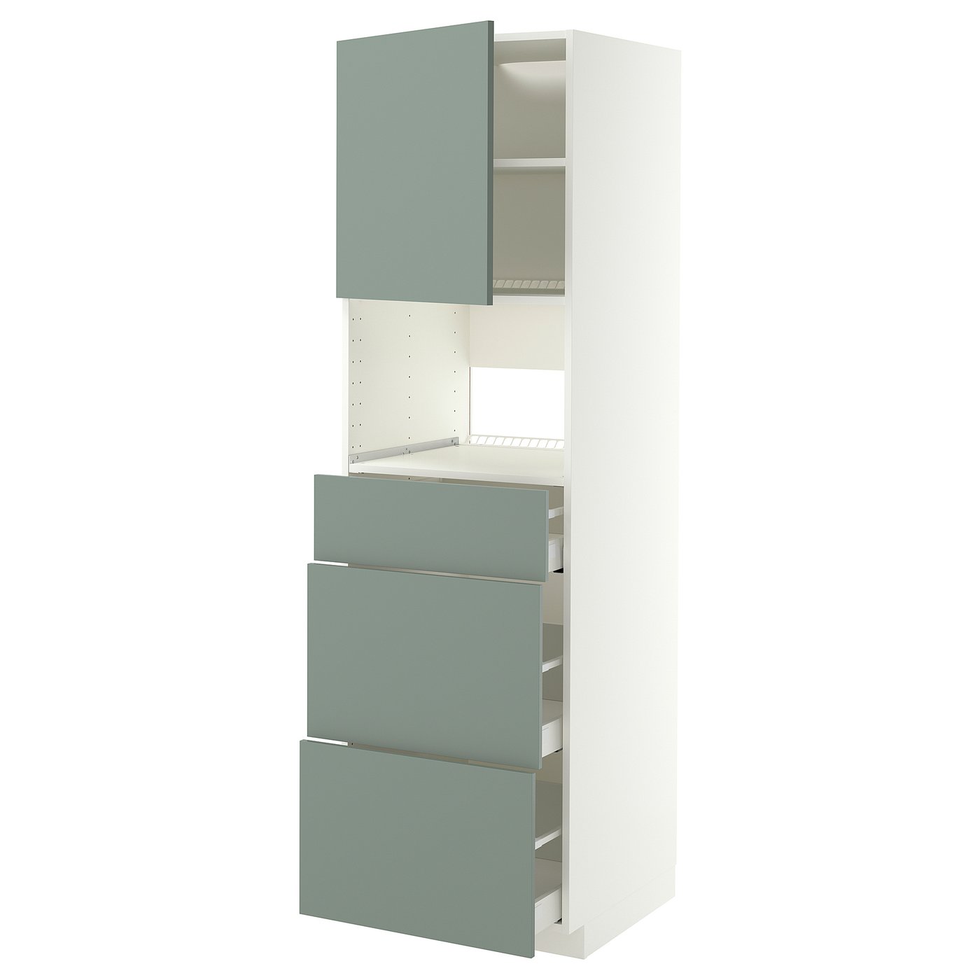 METOD / MAXIMERA high cabinet f built-in appliances, white/Nickebo matt grey-green, 60x60x200 cm