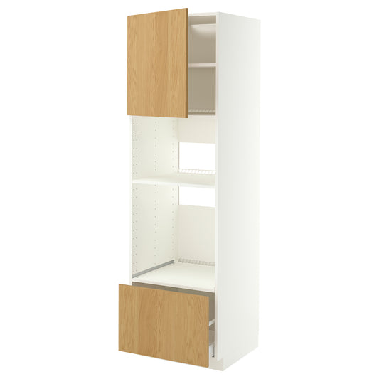 METOD / MAXIMERA high cabinet f built-in appliances, white/Sinarp oak veneer, 60x60x200 cm