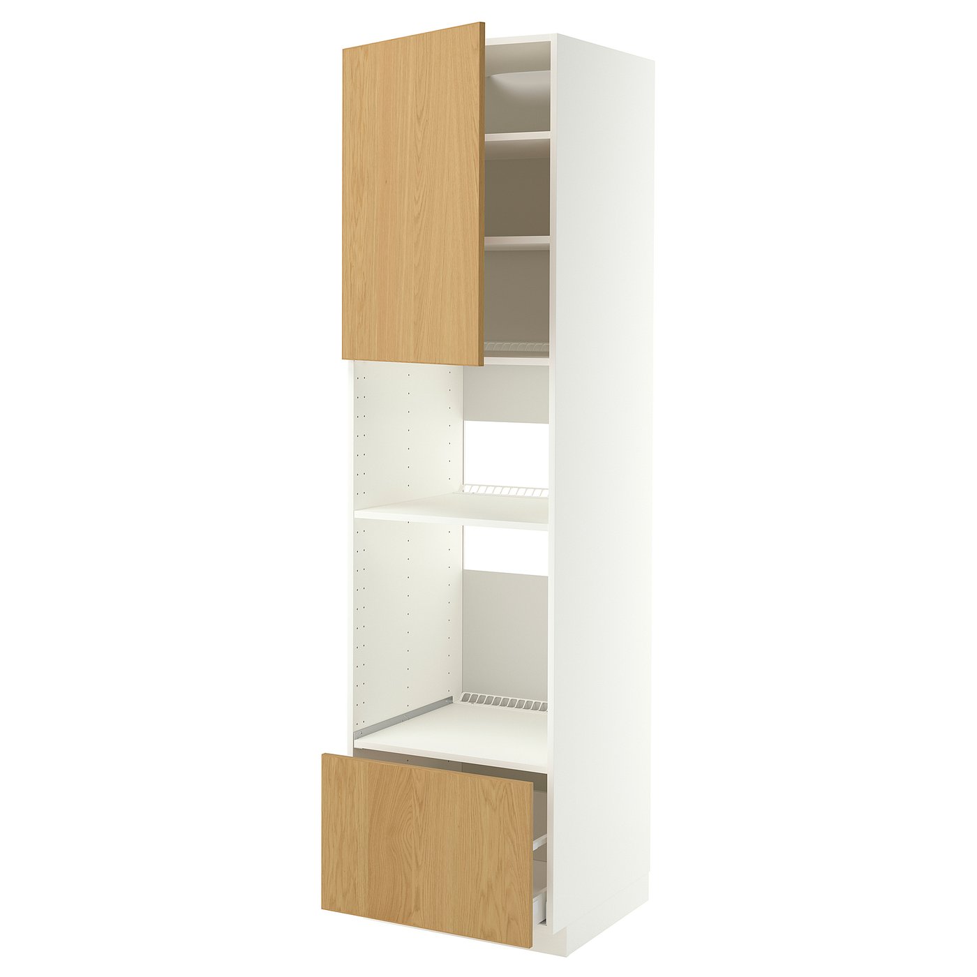 METOD / MAXIMERA high cabinet f built-in appliances, white/Sinarp oak veneer, 60x60x220 cm