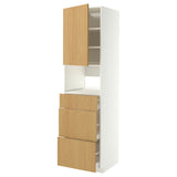 METOD / MAXIMERA high cabinet f built-in appliances, white/Sinarp oak veneer, 60x60x220 cm