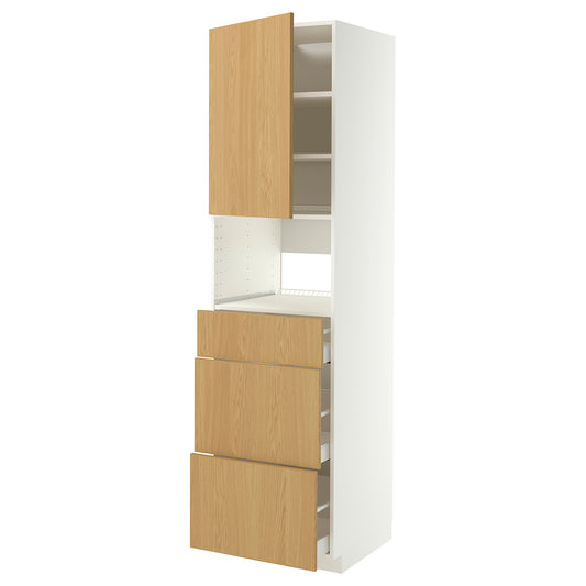METOD / MAXIMERA high cabinet f built-in appliances, white/Sinarp oak veneer, 60x60x220 cm
