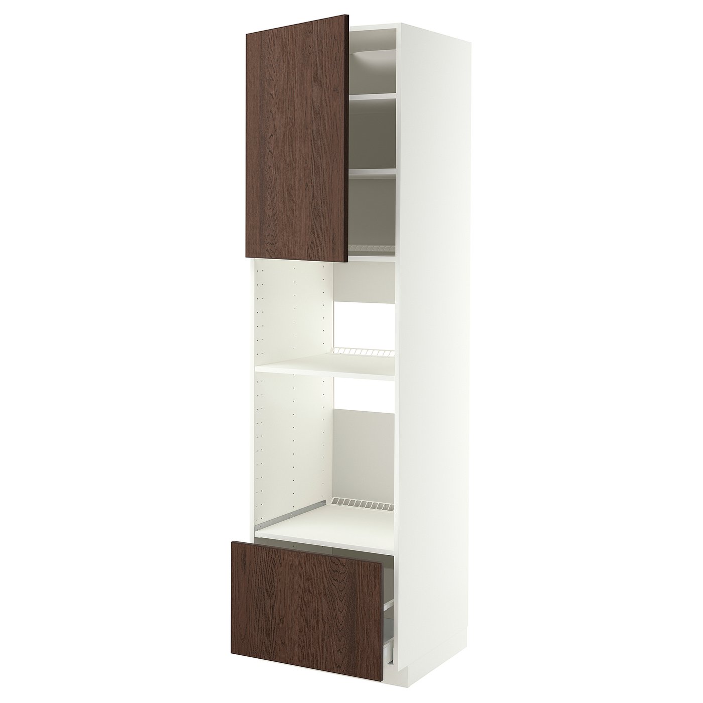 METOD / MAXIMERA high cabinet f built-in appliances, white/Sinarp brown, 60x60x220 cm