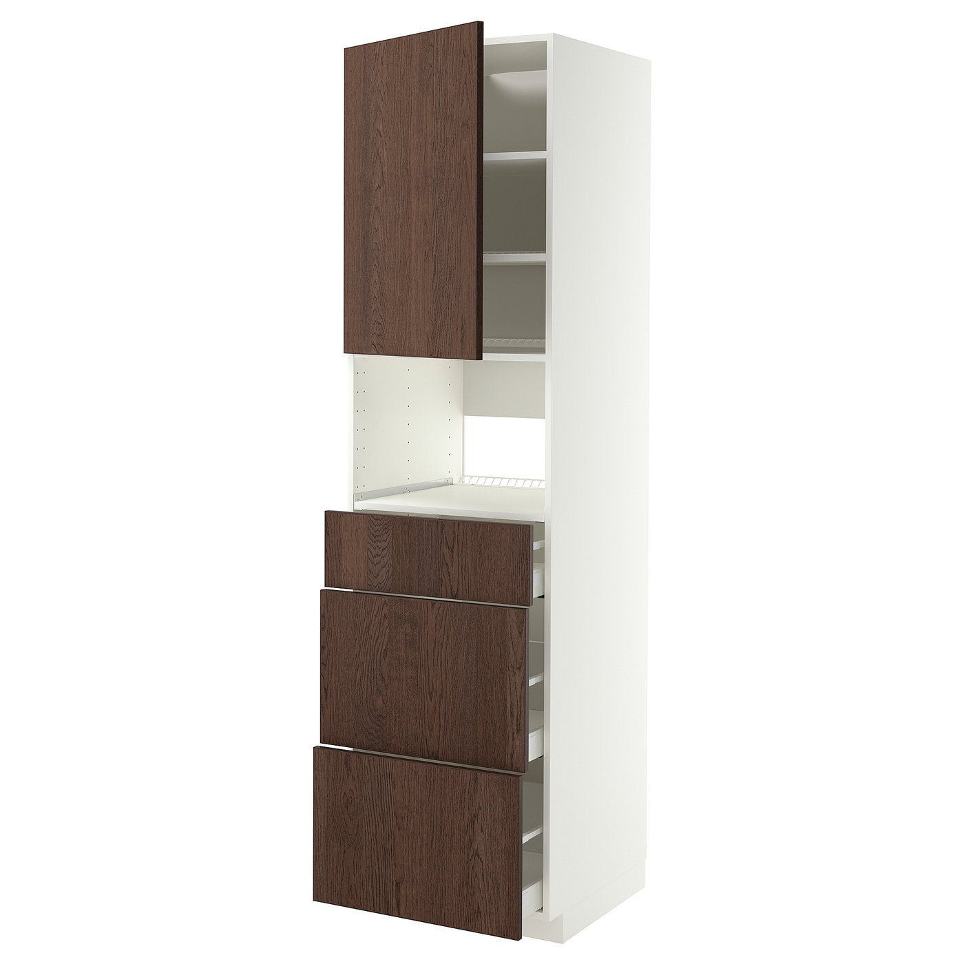 METOD / MAXIMERA high cabinet f built-in appliances, white/Sinarp brown, 60x60x220 cm