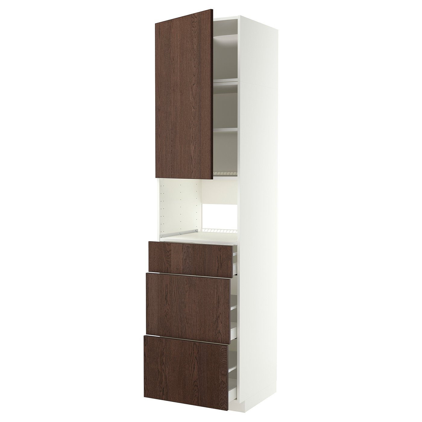 METOD / MAXIMERA high cabinet f built-in appliances, white/Sinarp brown, 60x60x240 cm