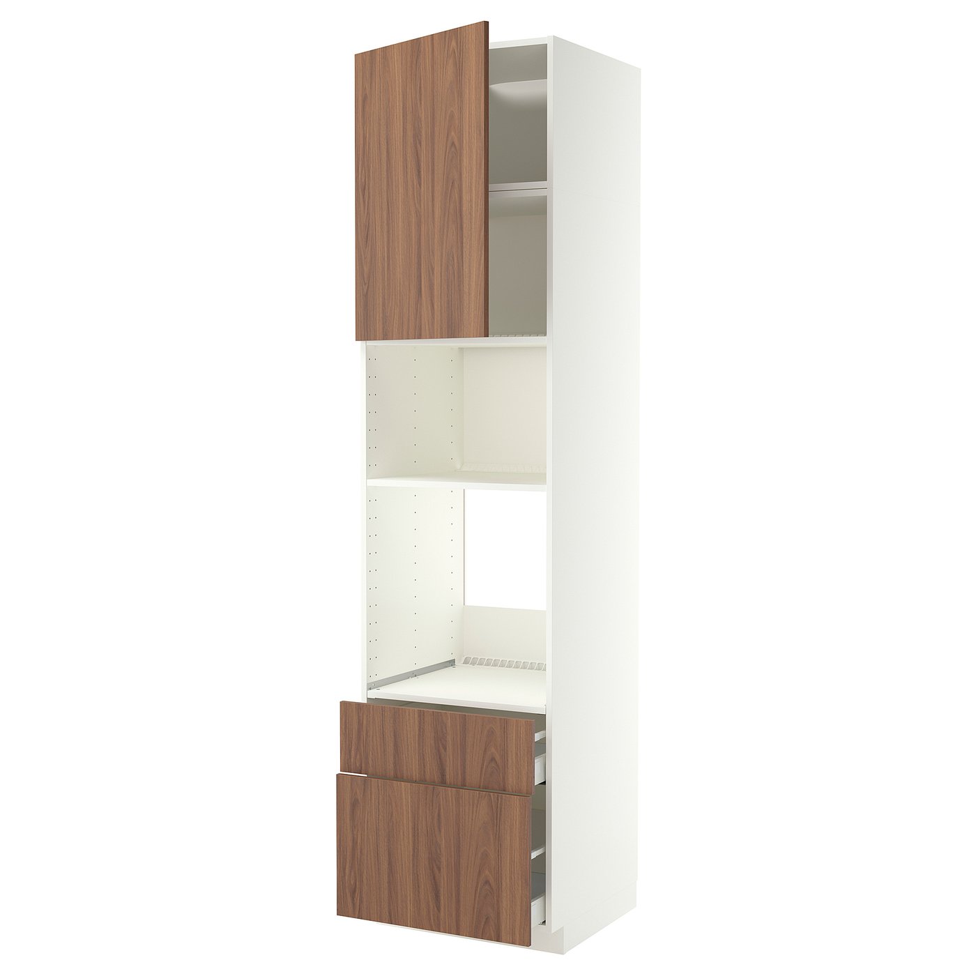 METOD / MAXIMERA high cabinet f built-in appliances, white/Tistorp brown walnut effect, 60x60x240 cm