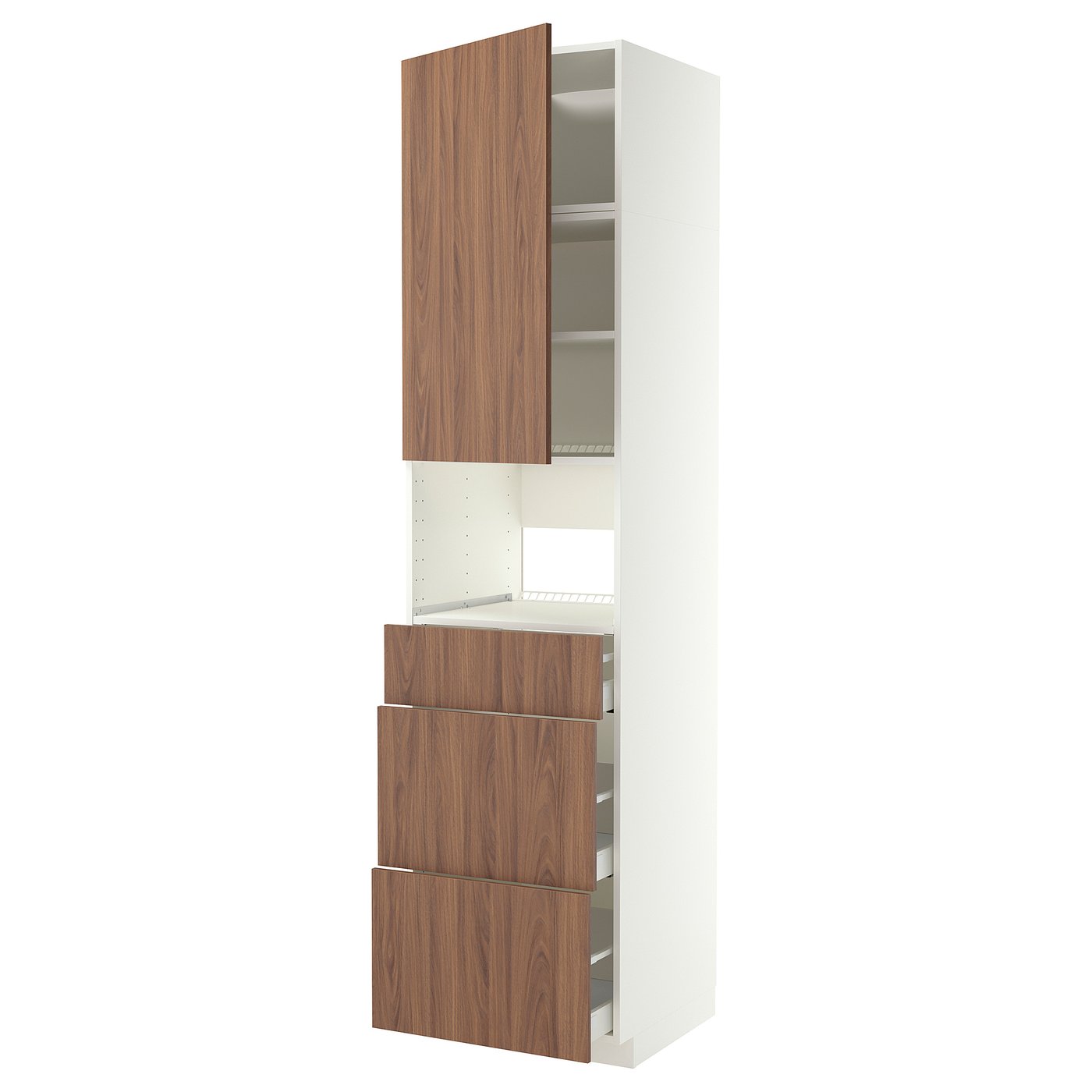 METOD / MAXIMERA high cabinet f built-in appliances, white/Tistorp brown walnut effect, 60x60x240 cm