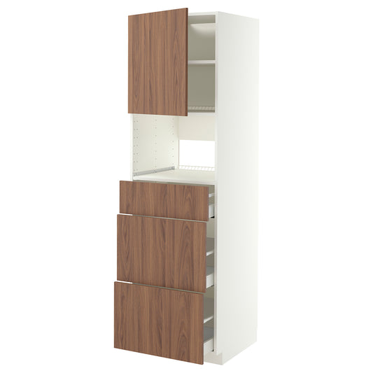 METOD / MAXIMERA high cabinet f built-in appliances, white/Tistorp brown walnut effect, 60x60x200 cm