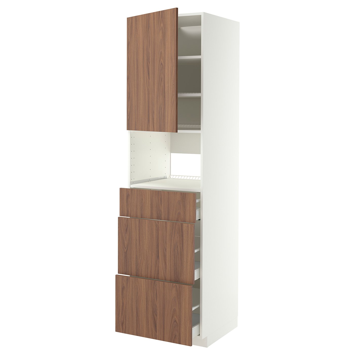 METOD / MAXIMERA high cabinet f built-in appliances, white/Tistorp brown walnut effect, 60x60x220 cm