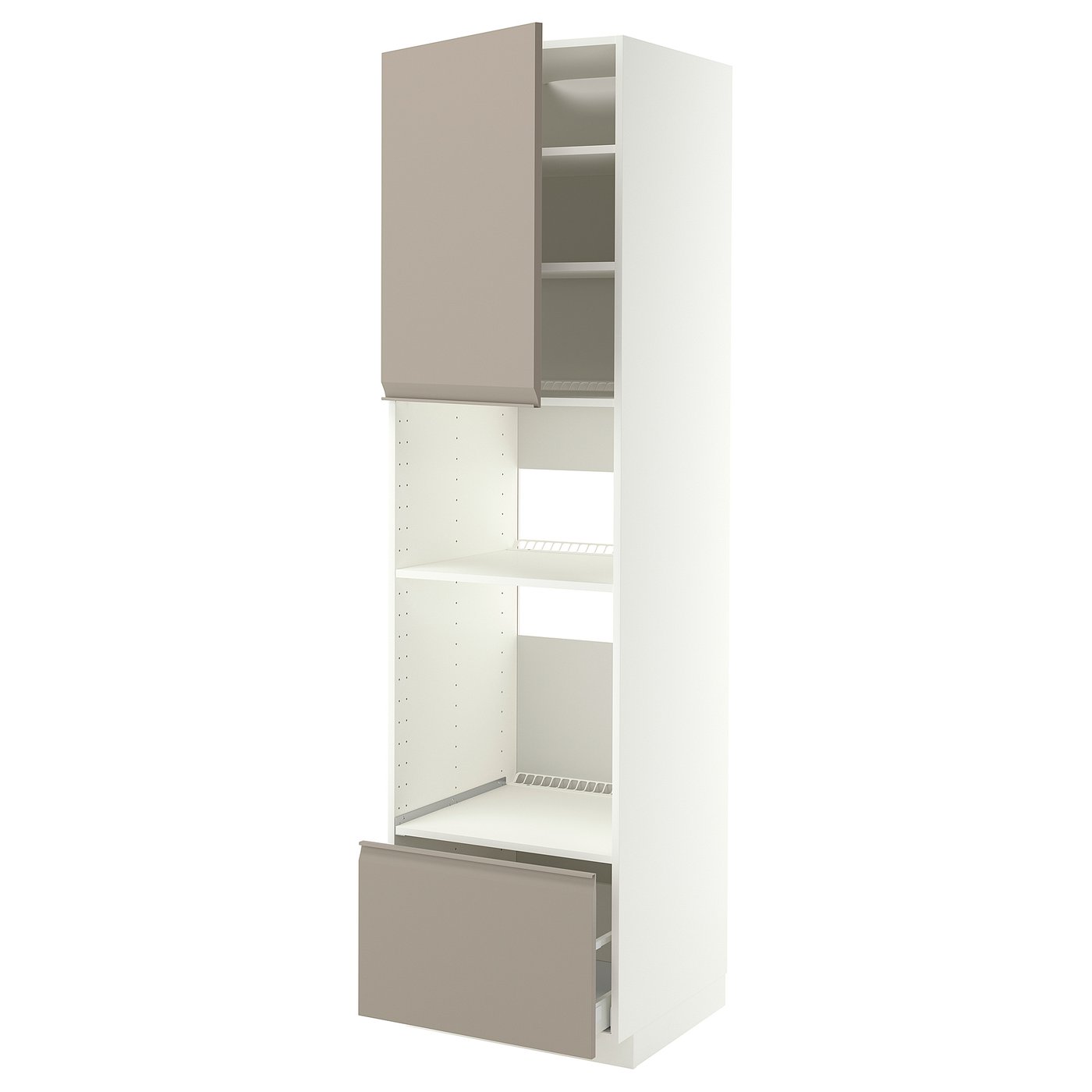 METOD / MAXIMERA high cabinet f built-in appliances, white/Upplöv matt dark beige, 60x60x220 cm