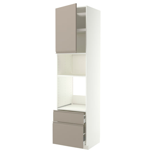 METOD / MAXIMERA high cabinet f built-in appliances, white/Upplöv matt dark beige, 60x60x240 cm