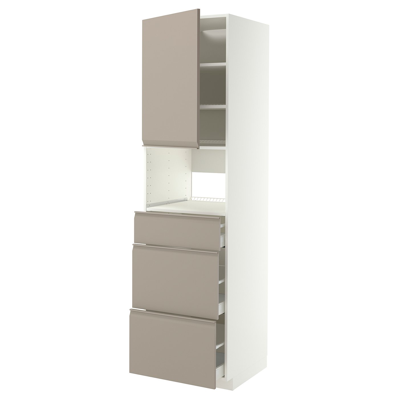 METOD / MAXIMERA high cabinet f built-in appliances, white/Upplöv matt dark beige, 60x60x220 cm