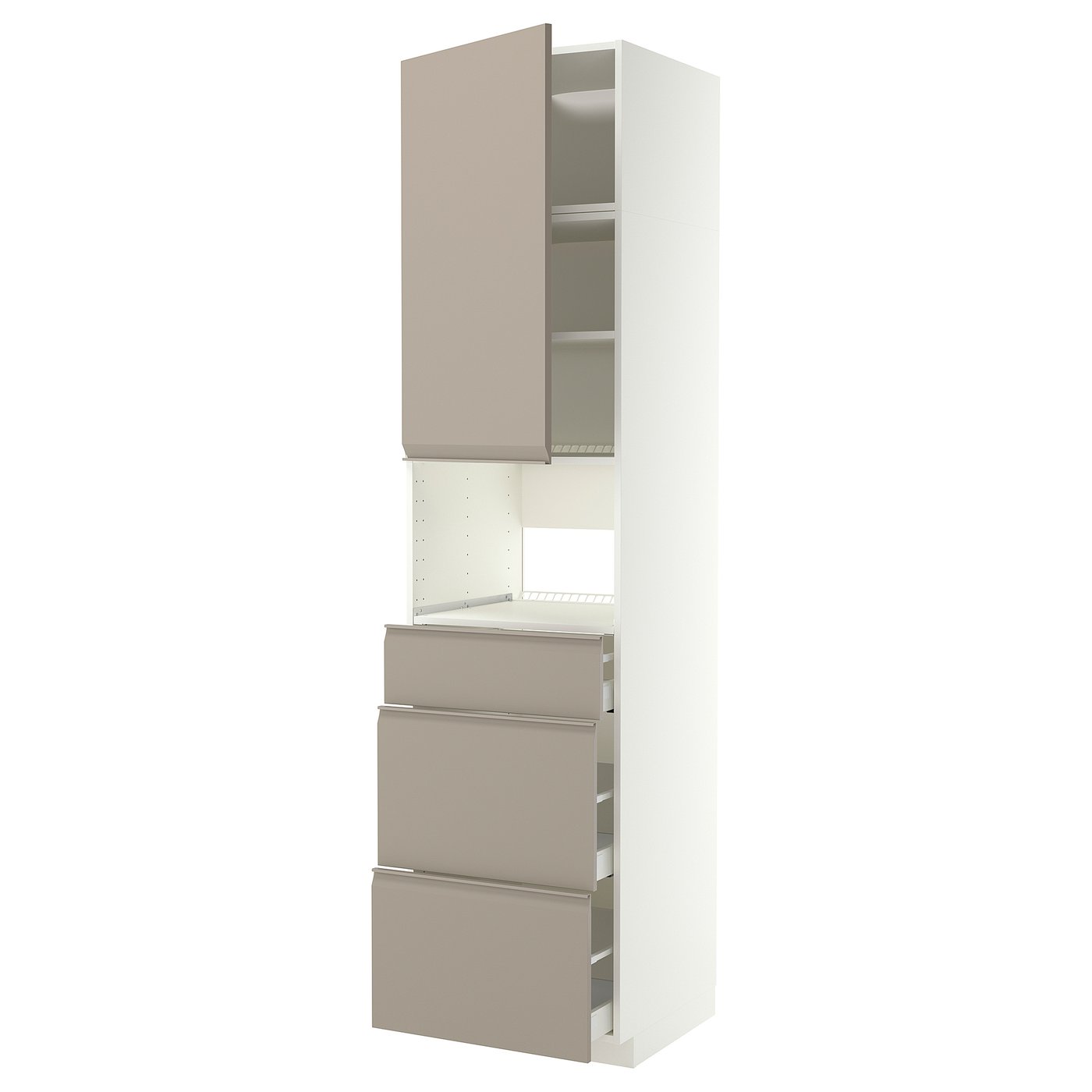 METOD / MAXIMERA high cabinet f built-in appliances, white/Upplöv matt dark beige, 60x60x240 cm