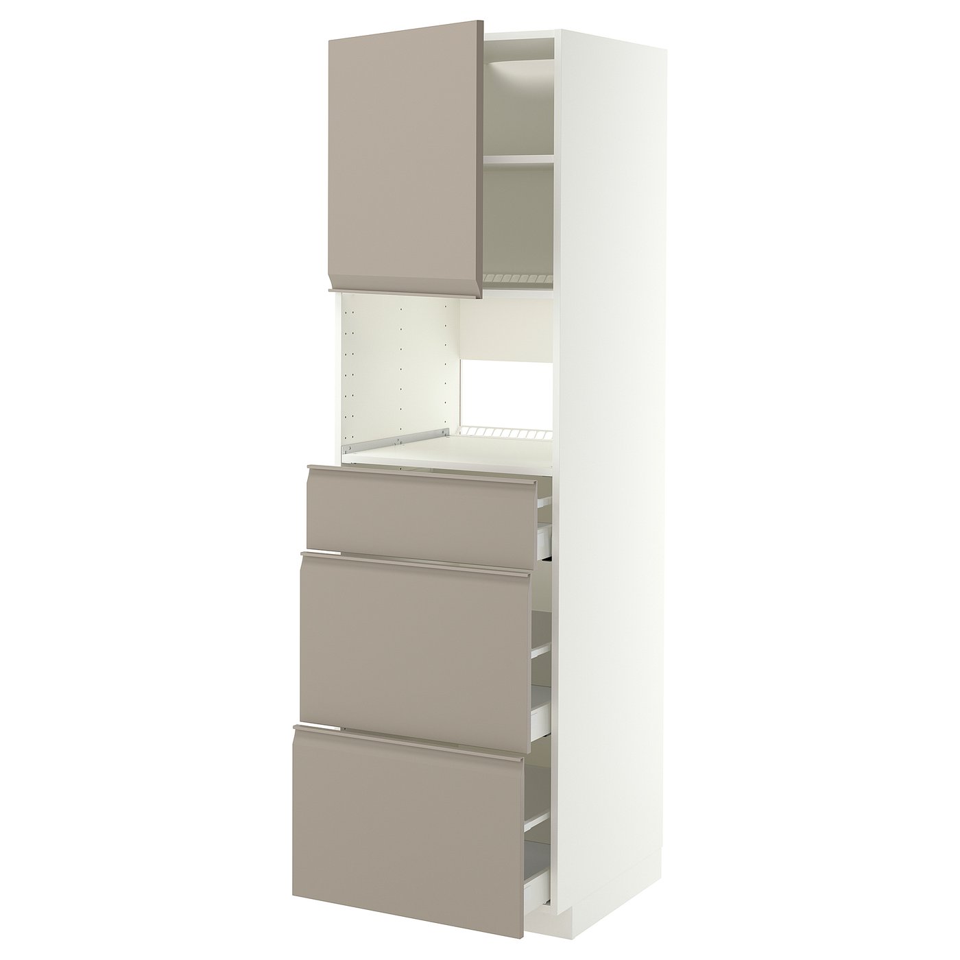 METOD / MAXIMERA high cabinet f built-in appliances, white/Upplöv matt dark beige, 60x60x200 cm