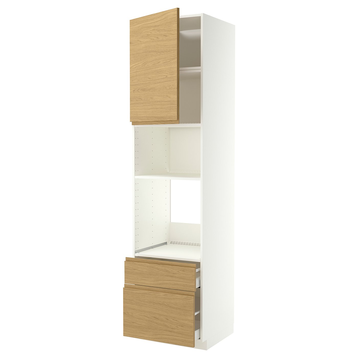 METOD / MAXIMERA high cabinet f built-in appliances, white/Voxtorp oak effect, 60x60x240 cm