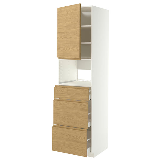 METOD / MAXIMERA high cabinet f built-in appliances, white/Voxtorp oak effect, 60x60x220 cm