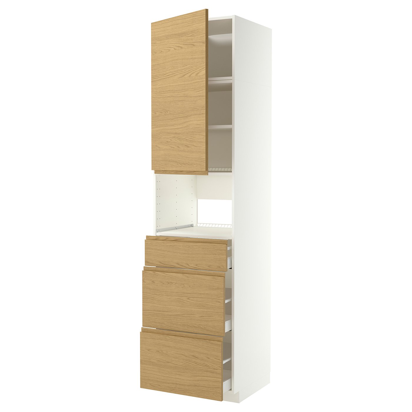 METOD / MAXIMERA high cabinet f built-in appliances, white/Voxtorp oak effect, 60x60x240 cm