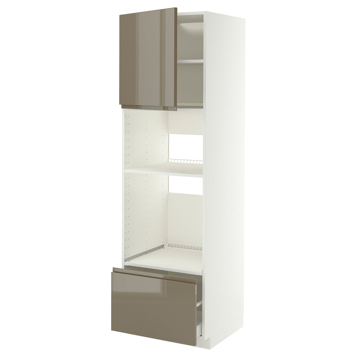 METOD / MAXIMERA high cabinet f built-in appliances, white/Voxtorp high-gloss dark grey-brown, 60x60x200 cm