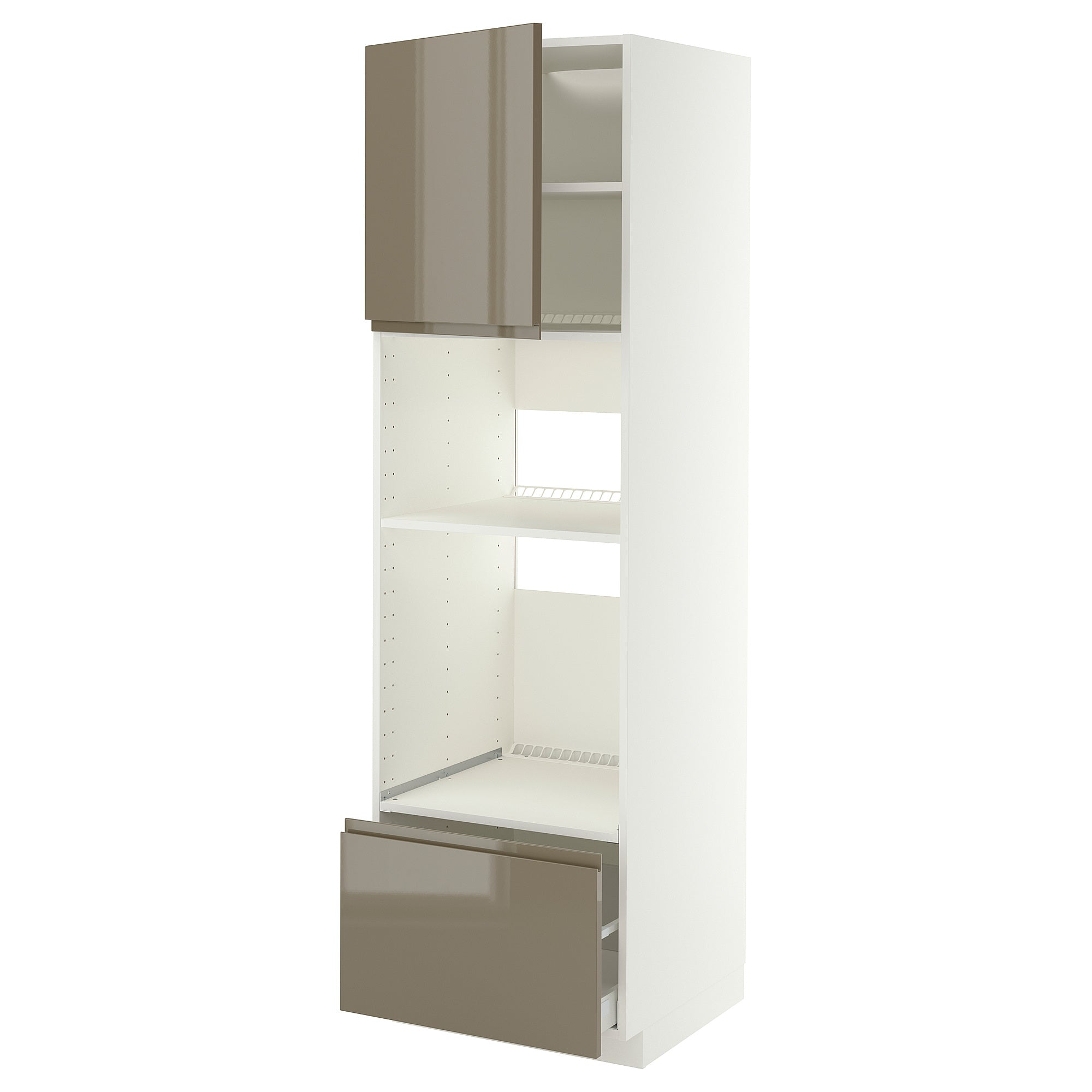METOD / MAXIMERA high cabinet f built-in appliances, white/Voxtorp high-gloss dark grey-brown, 60x60x200 cm