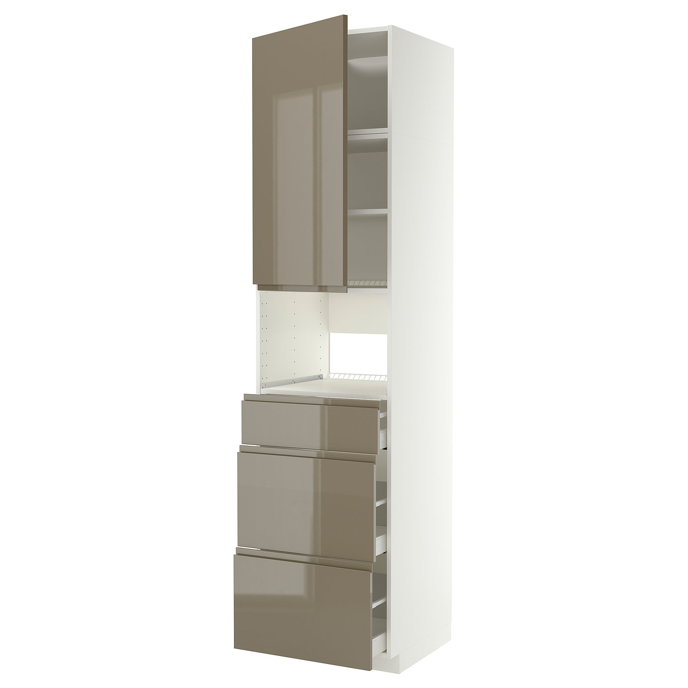 METOD / MAXIMERA high cabinet f built-in appliances, white/Voxtorp high-gloss dark grey-brown, 60x60x240 cm
