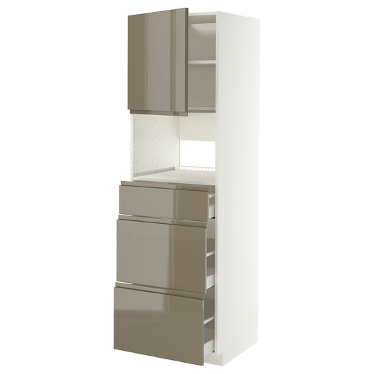 METOD / MAXIMERA high cabinet f built-in appliances, white/Voxtorp high-gloss dark grey-brown, 60x60x200 cm